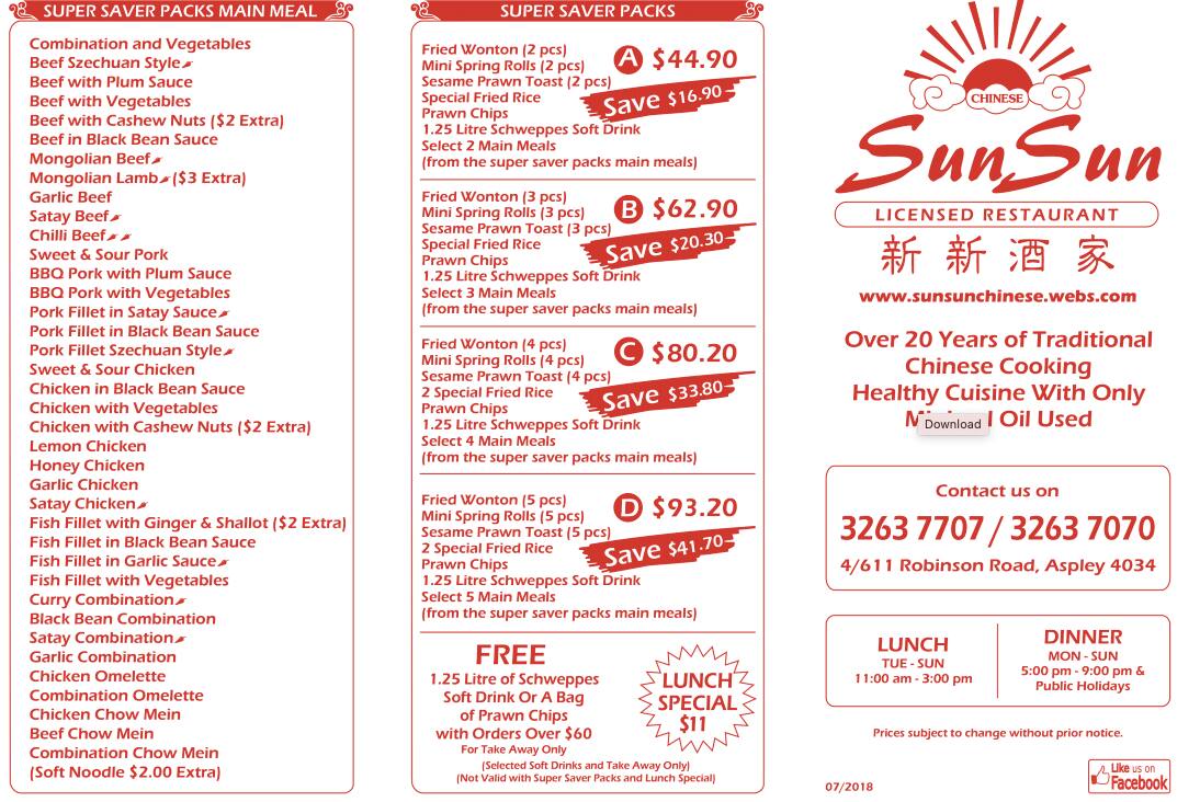 Sun Sun menu