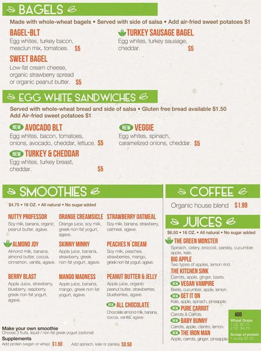 Carta de Pure Healthy Eatery