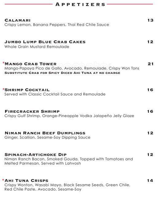 Menu at Place at Perry's steakhouse, Dallas