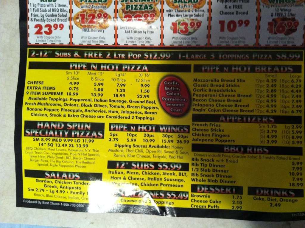 Pipe N Hot Pizza Fish Market Menu Urbanspoon Zomato
