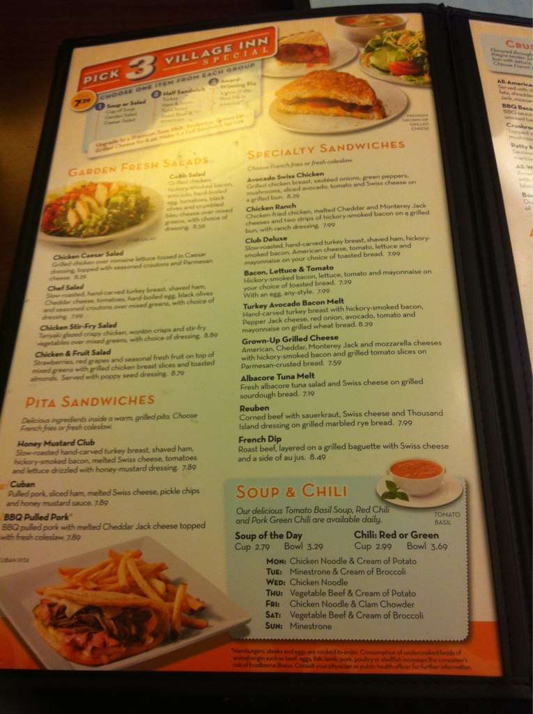Village Inn menu