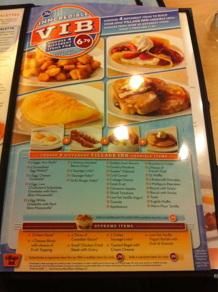 Village Inn menu