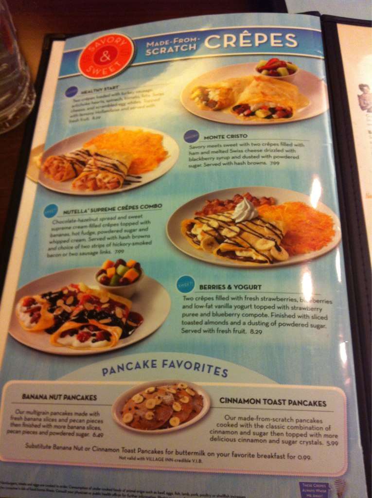 Village Inn menu