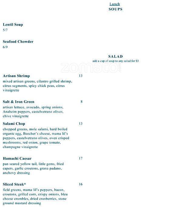 Salt and Iron Menu, Menu for Salt and Iron, Edmonds, Edmonds