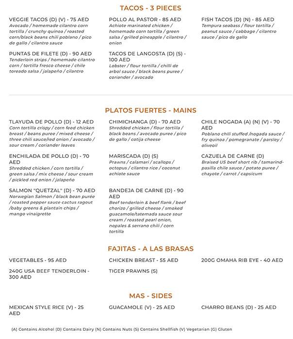 Menu at Maya Mexican Kitchen + Bar, Dubai