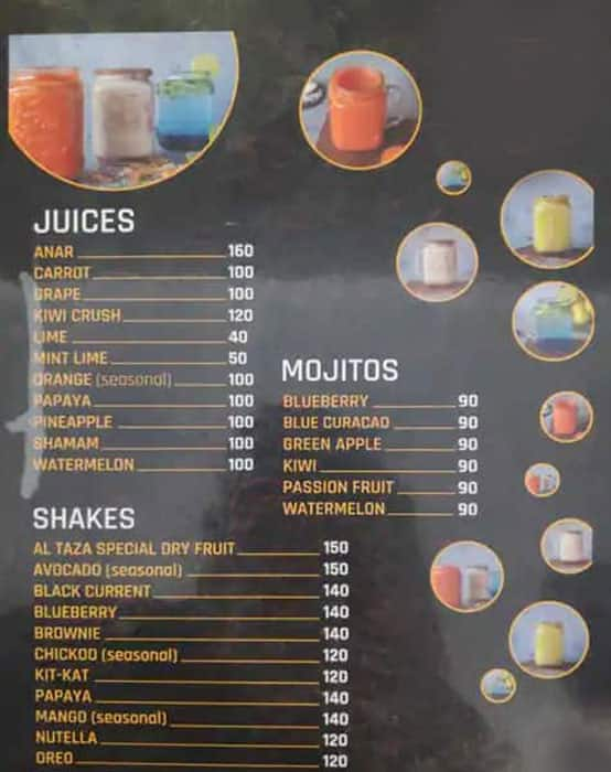 Menu of Al Taza, Kizhakkumpattukara, Thrissur