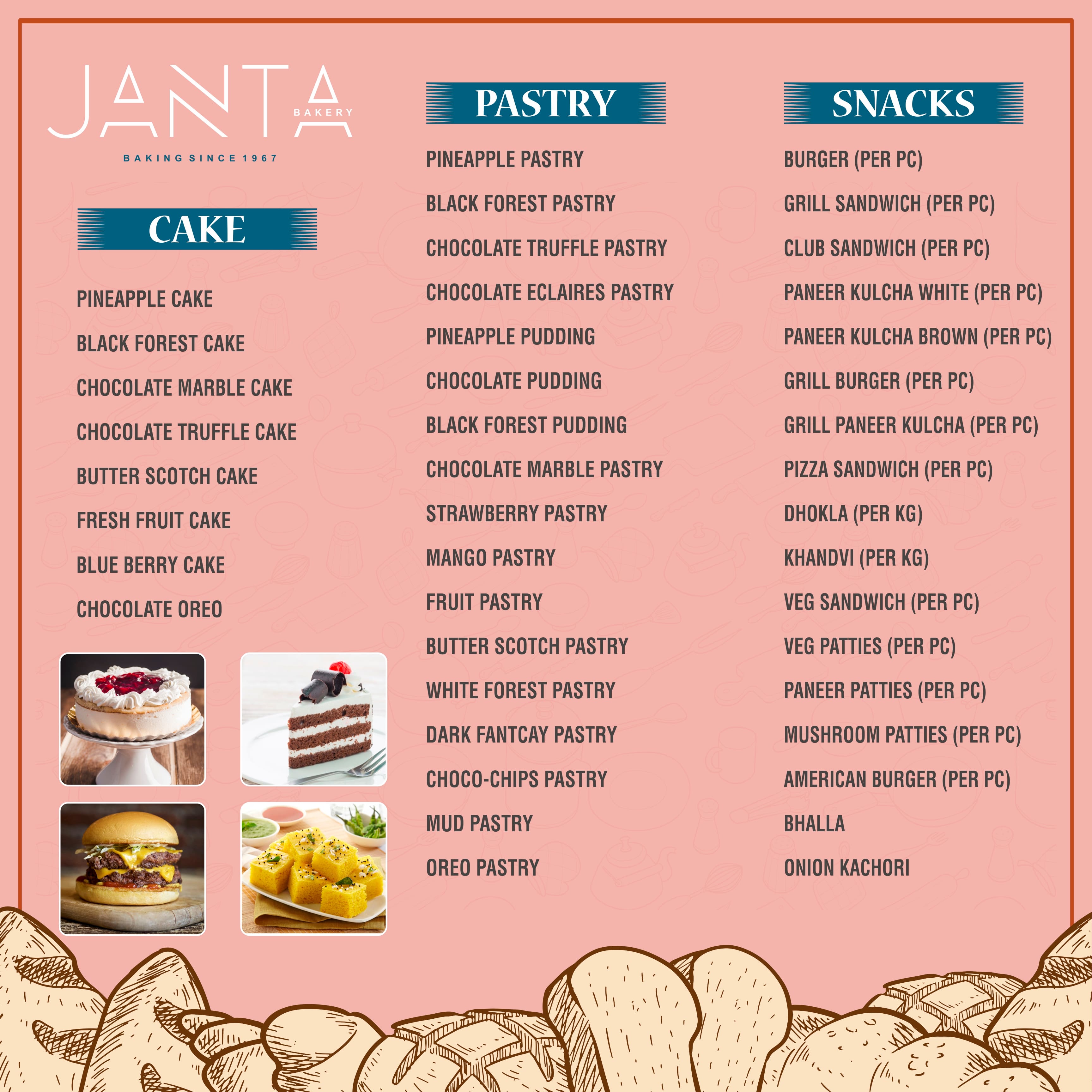 Menu of Janta Bakery, Jangpura, New Delhi