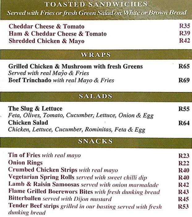 The Slug & Lettuce Menu, Menu for The Slug & Lettuce, CBD, Cape Town Zomato SA