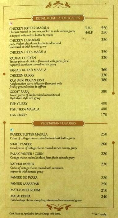 Tripti Restaurant menu