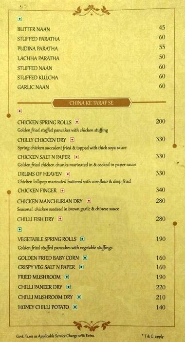 Tripti Restaurant menu