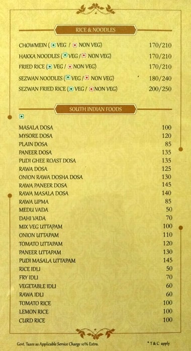 Tripti Restaurant menu