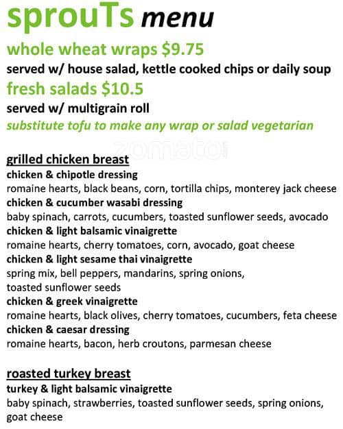 Sprouts Restaurant menu