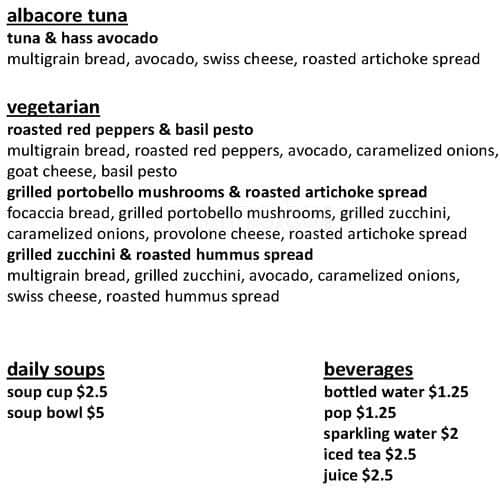 Sprouts Restaurant menu