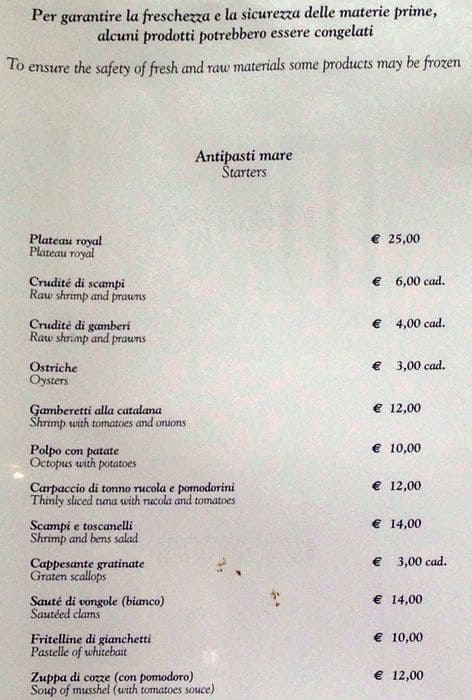 Acqua Pazza a Milano Foto del Menu con Prezzi Zomato Italia