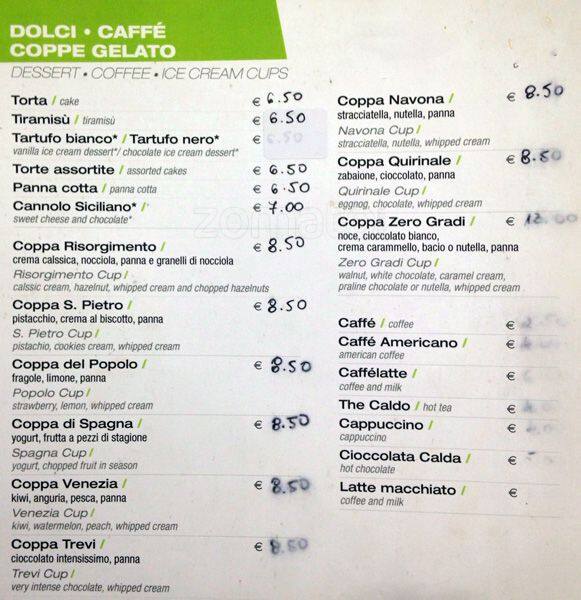 Menu di Zero Gradi 