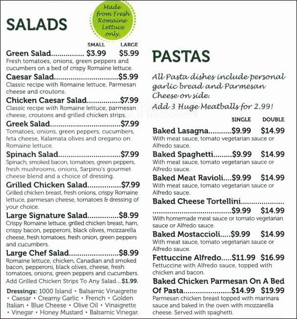 Sarpino's Pizzeria Menu, Menu for Sarpino's Pizzeria, South Loop