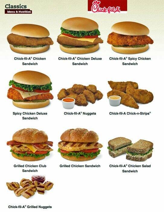 el menu de chick fil a