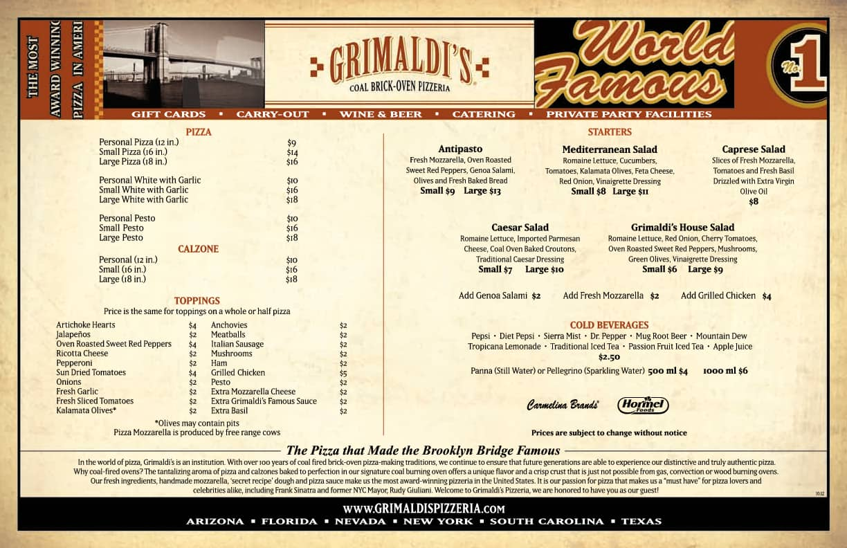 Grimaldi s Pizzeria Menu Menu For Grimaldi s Pizzeria Corpus Christi Corpus Christi