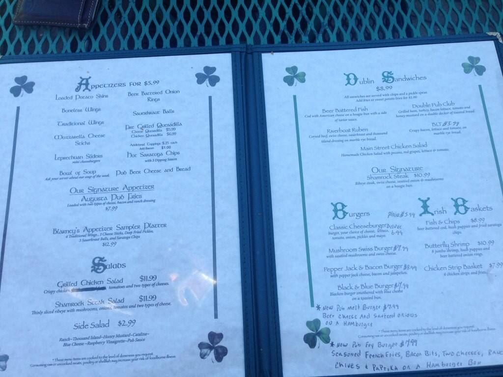 Menu at Augusta Irish Pub, Augusta