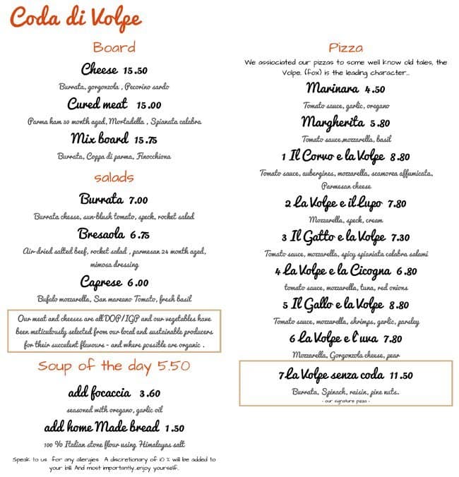 Coda Di Volpe Menu, Menu for Coda Di Volpe, Ealing, London Zomato UK