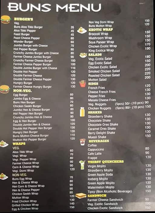 Menu of Buns Bistro, Sector 19, Chandigarh