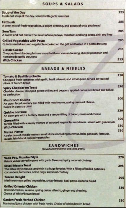Estasi Cafe menu