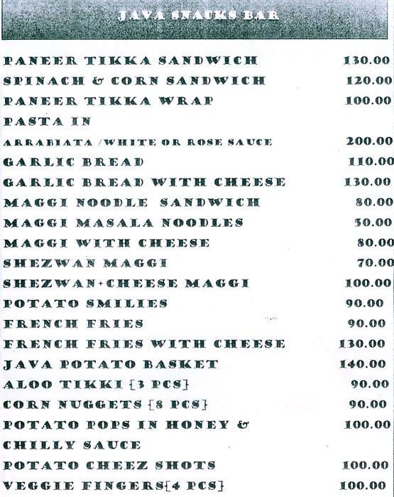 Menu at Java Grind, Mumbai, 9