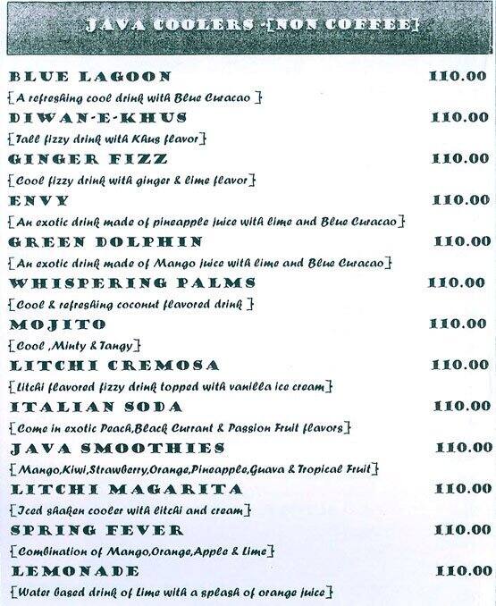 Menu at Java Grind, Mumbai, 9