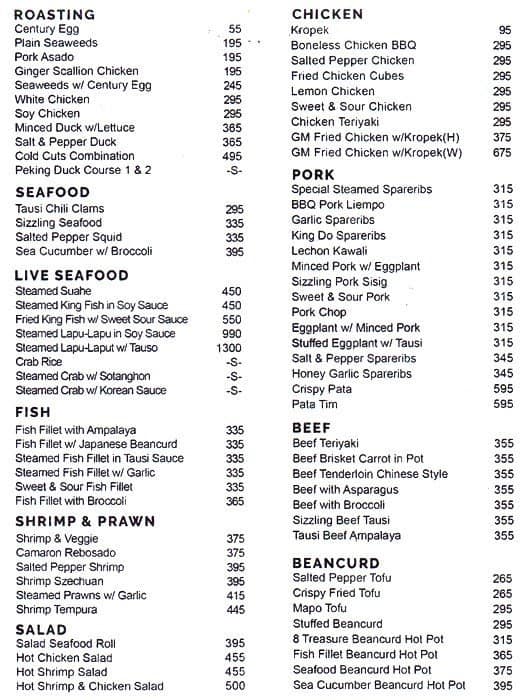 Gloria Maris Menu, Menu for Gloria Maris, Little Baguio, San Juan City Zomato Philippines