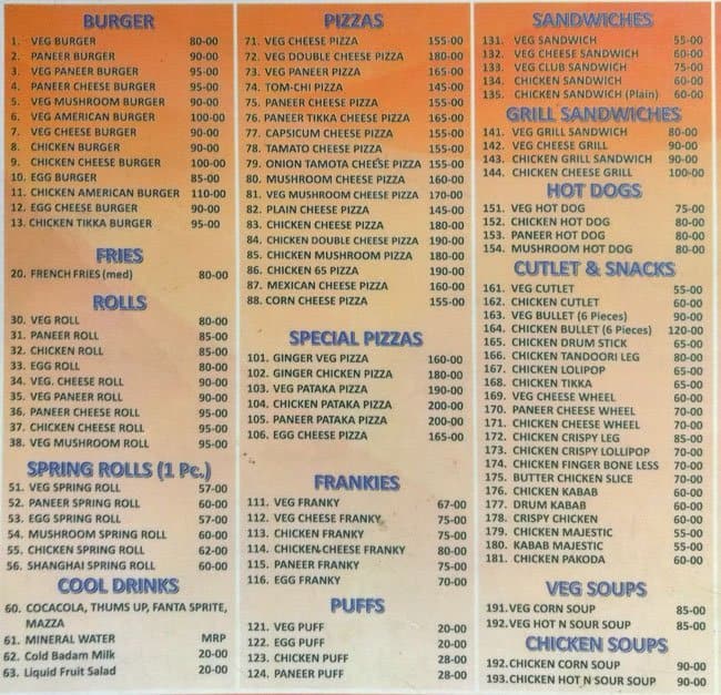 Serena Chat Fast Food & Bakers Menu Zomato