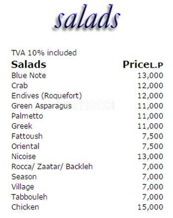 Blue Note Café menu