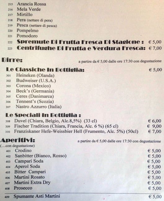 Menu di Casina delle Muse 