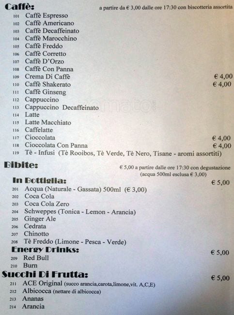 Menu di Casina delle Muse 