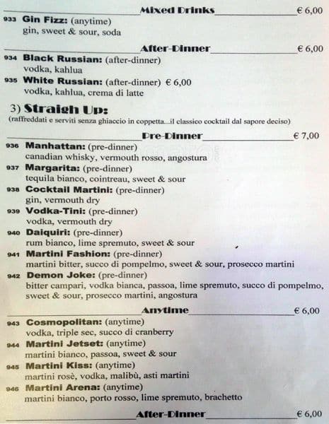 Menu di Casina delle Muse 