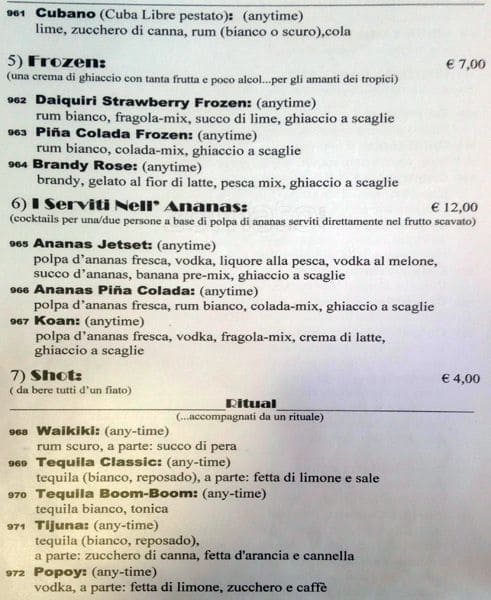 Menu di Casina delle Muse 