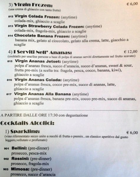 Menu di Casina delle Muse 