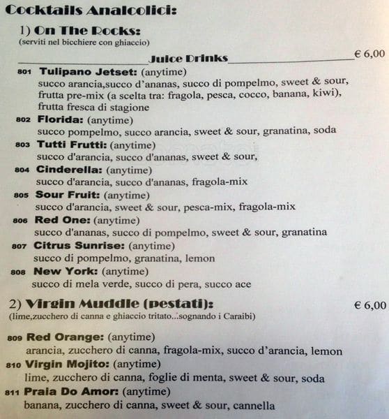 Menu di Casina delle Muse 
