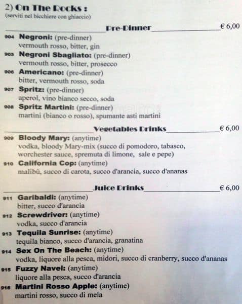 Menu di Casina delle Muse 