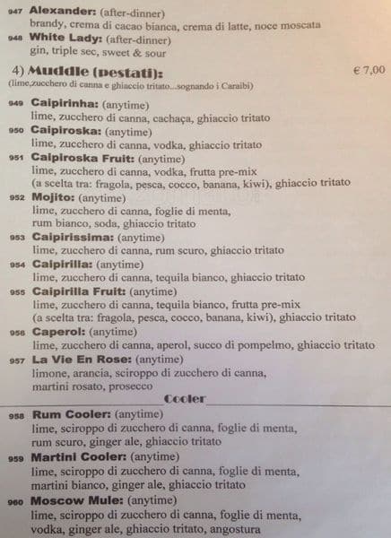 Menu di Casina delle Muse 