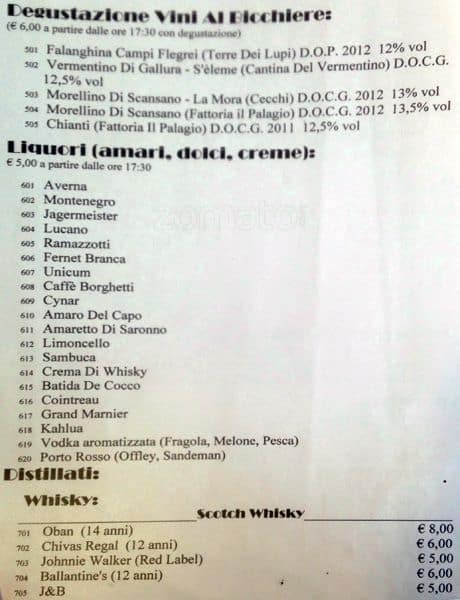 Menu di Casina delle Muse 