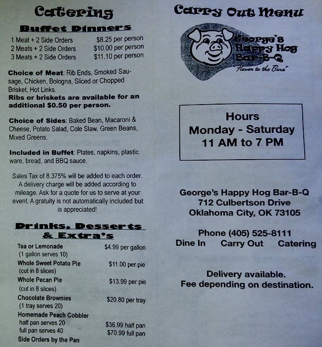 George's Happy Hog Bar-B-Q Menu - Urbanspoon/Zomato