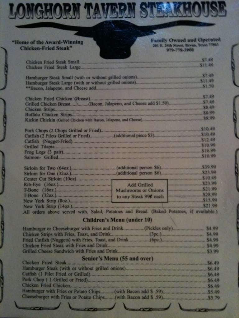 Longhorn Tavern Steak House Menu Urbanspoonzomato 9074