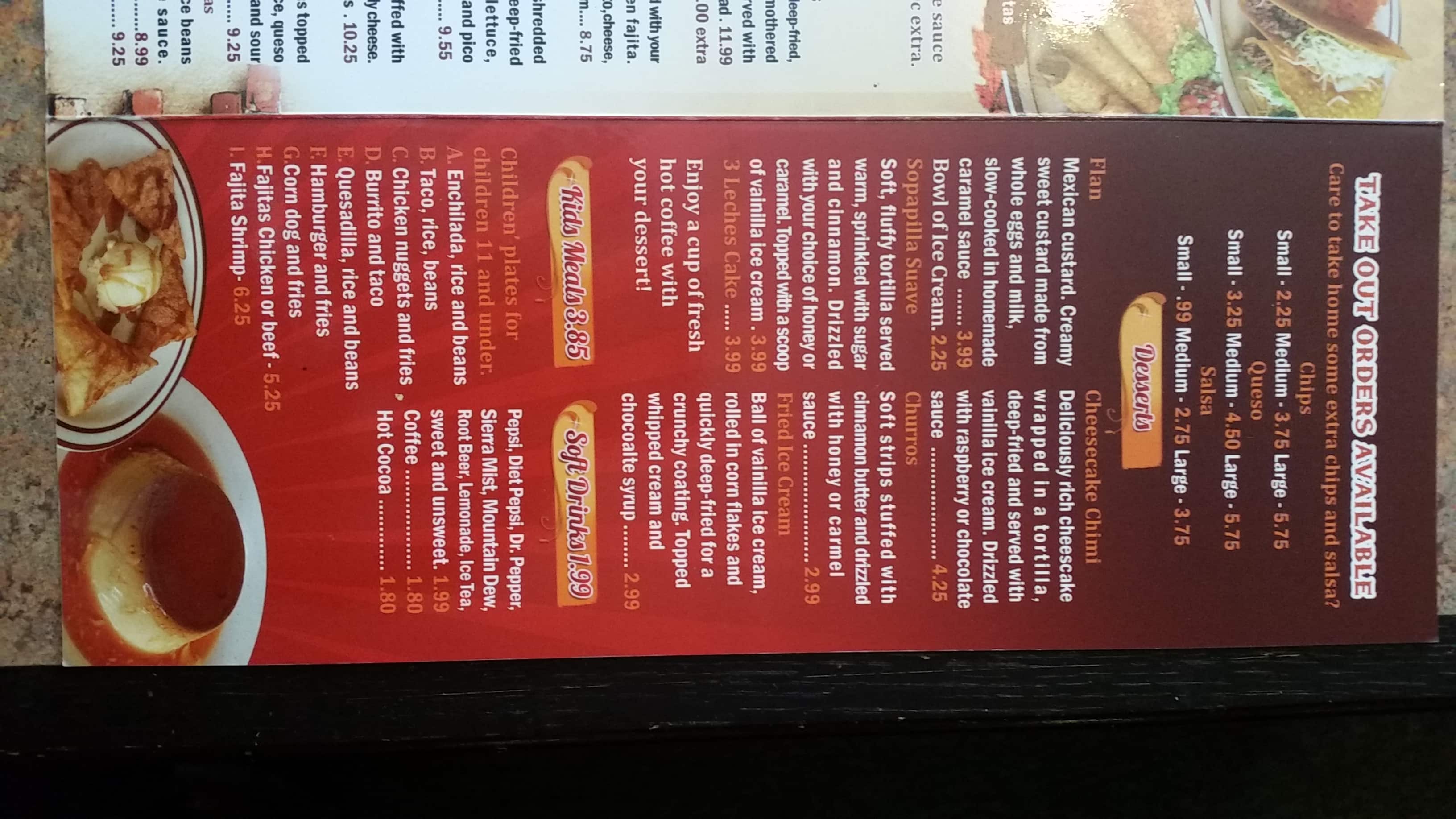 Menu at Senor Salsa restaurant, Bartlesville