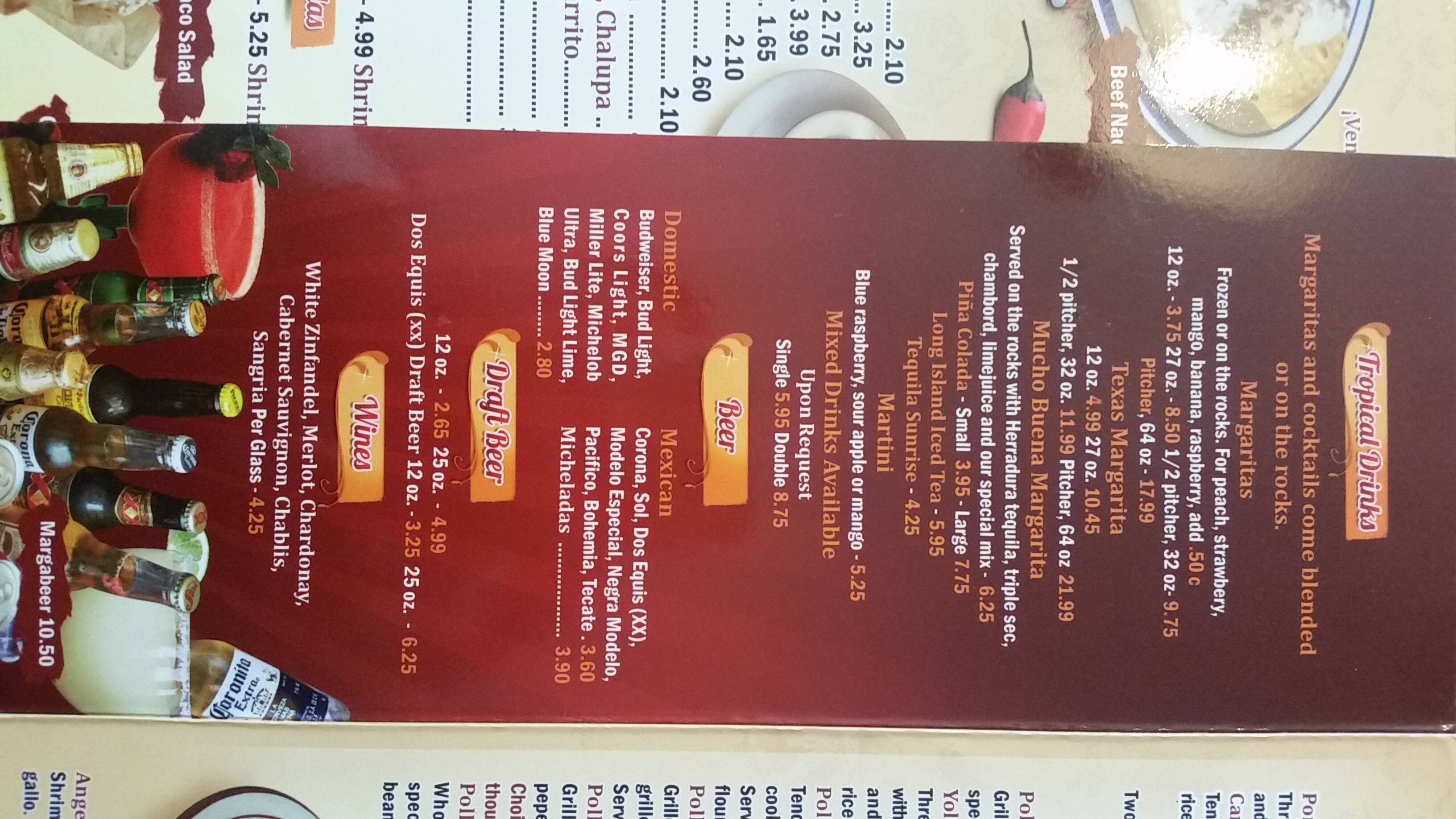 Menu at Senor Salsa restaurant, Bartlesville