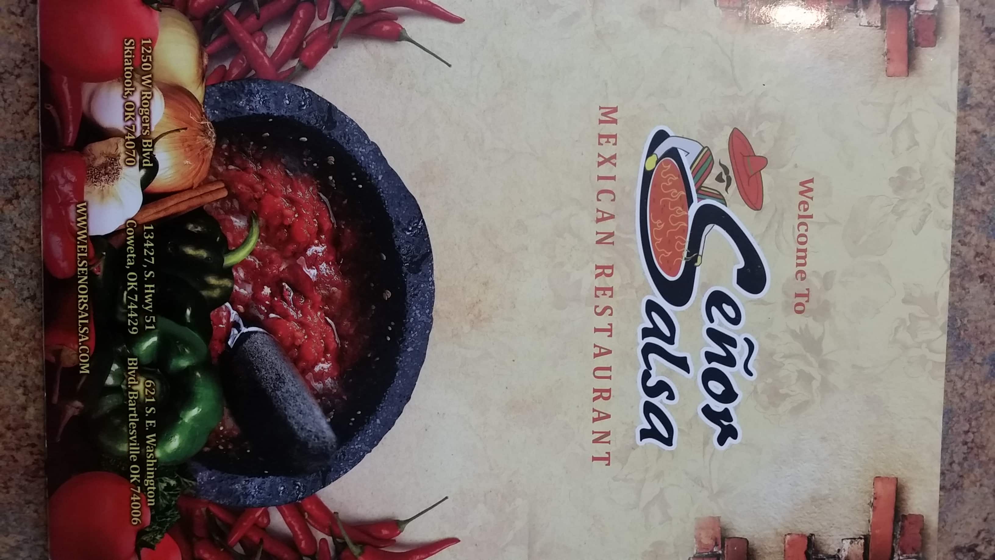 Menu at Senor Salsa restaurant, Bartlesville