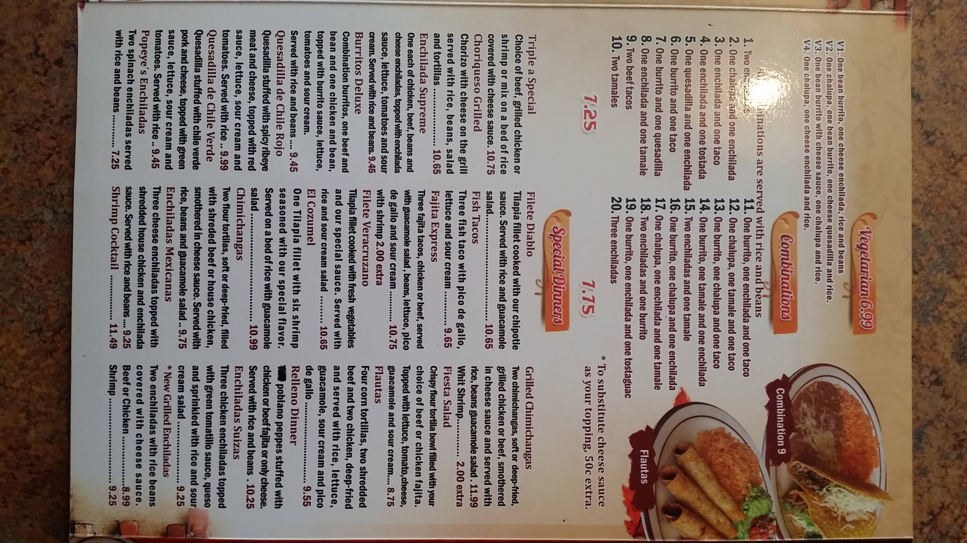 Menu at Senor Salsa restaurant, Bartlesville