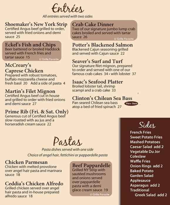 Menu at University Grille pub & bar, Shippensburg