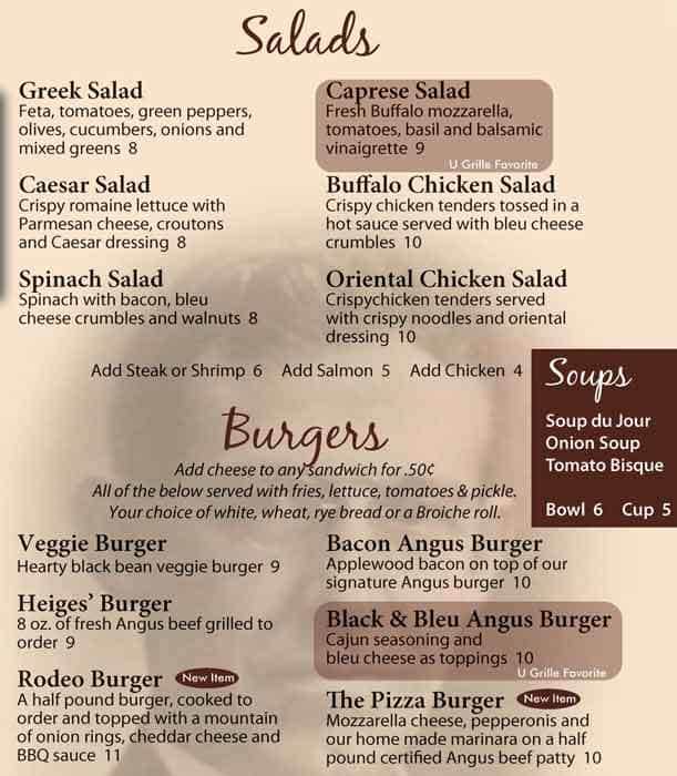 Menu at University Grille pub & bar, Shippensburg
