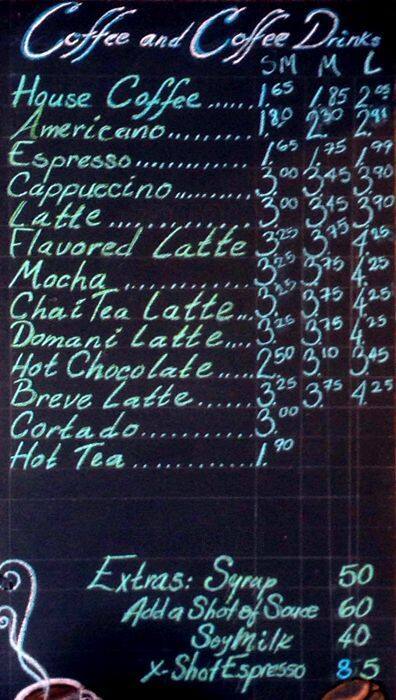 Domani Cafe menu