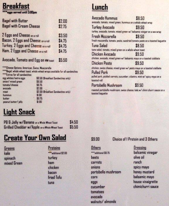 JJ Brown Cup menu